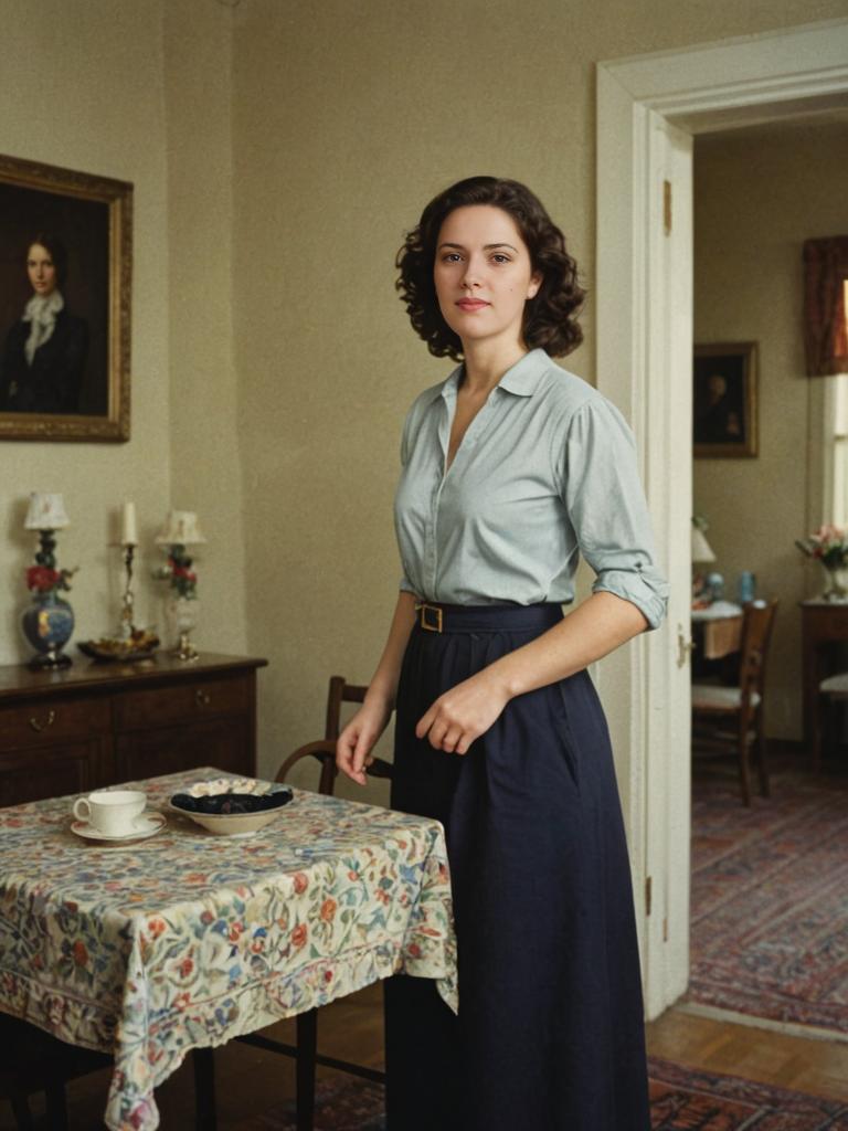 Poised Woman in Elegant Vintage Interior