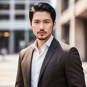Confident Young Man in Brown Suit Outdoors