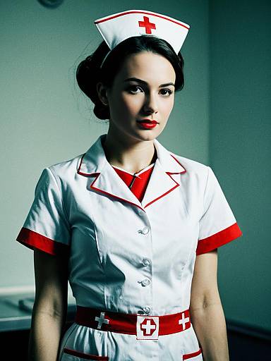 Woman in Classic Nurse Costume Waist Up Editorial Portrait Photorealistic