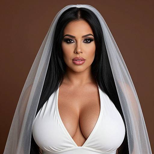 Glamorous Woman in White Bridal Veil and Dress Portrait