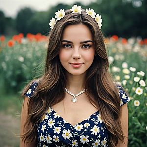 Young Woman in Flower Field