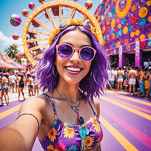 Young Woman with Purple Hair at Festival