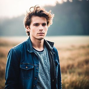 Young Man in Denim Jacket Outdoors