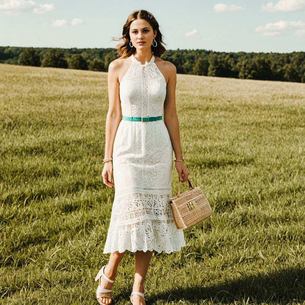 Stylish Woman in White Lace Dress