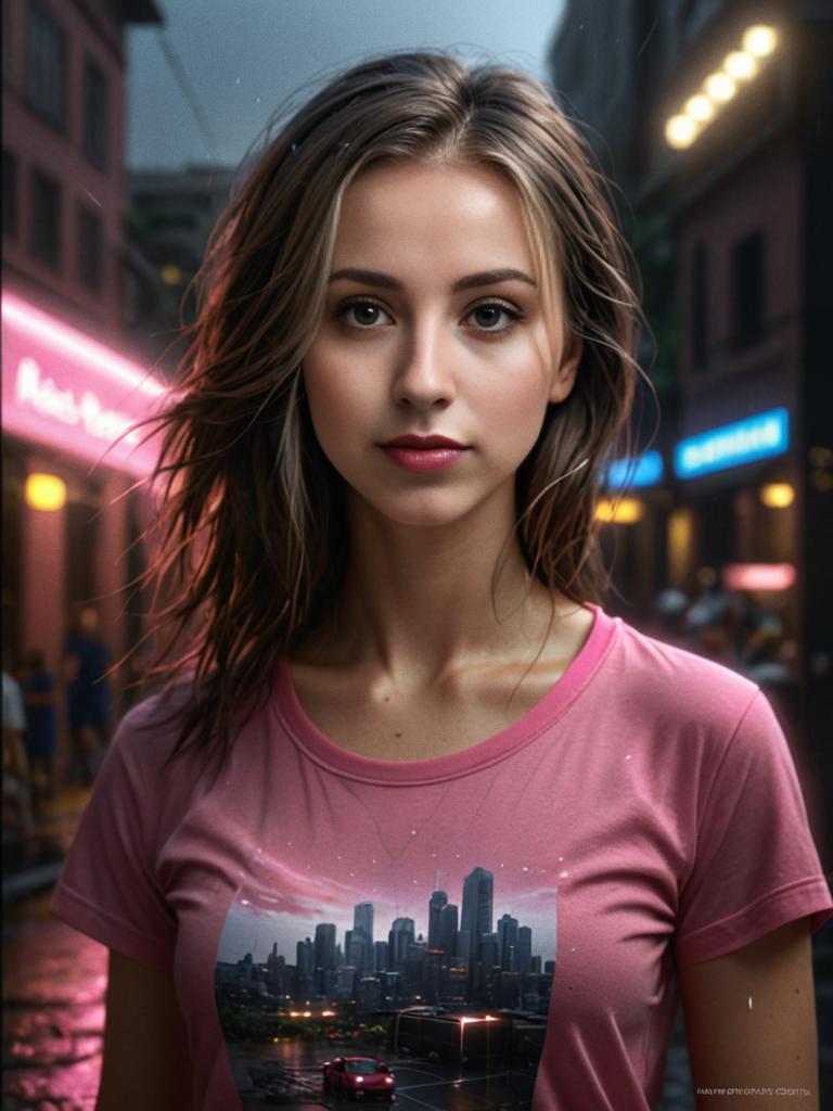 Young Woman in Neon Urban Street