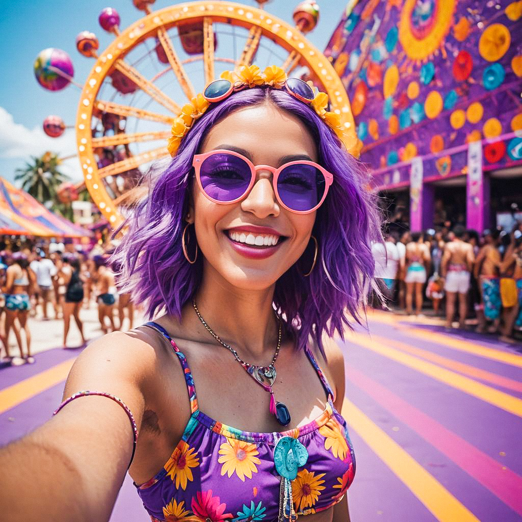 Young Woman with Purple Hair at Festival Young Woman with Purple Hair at Festival