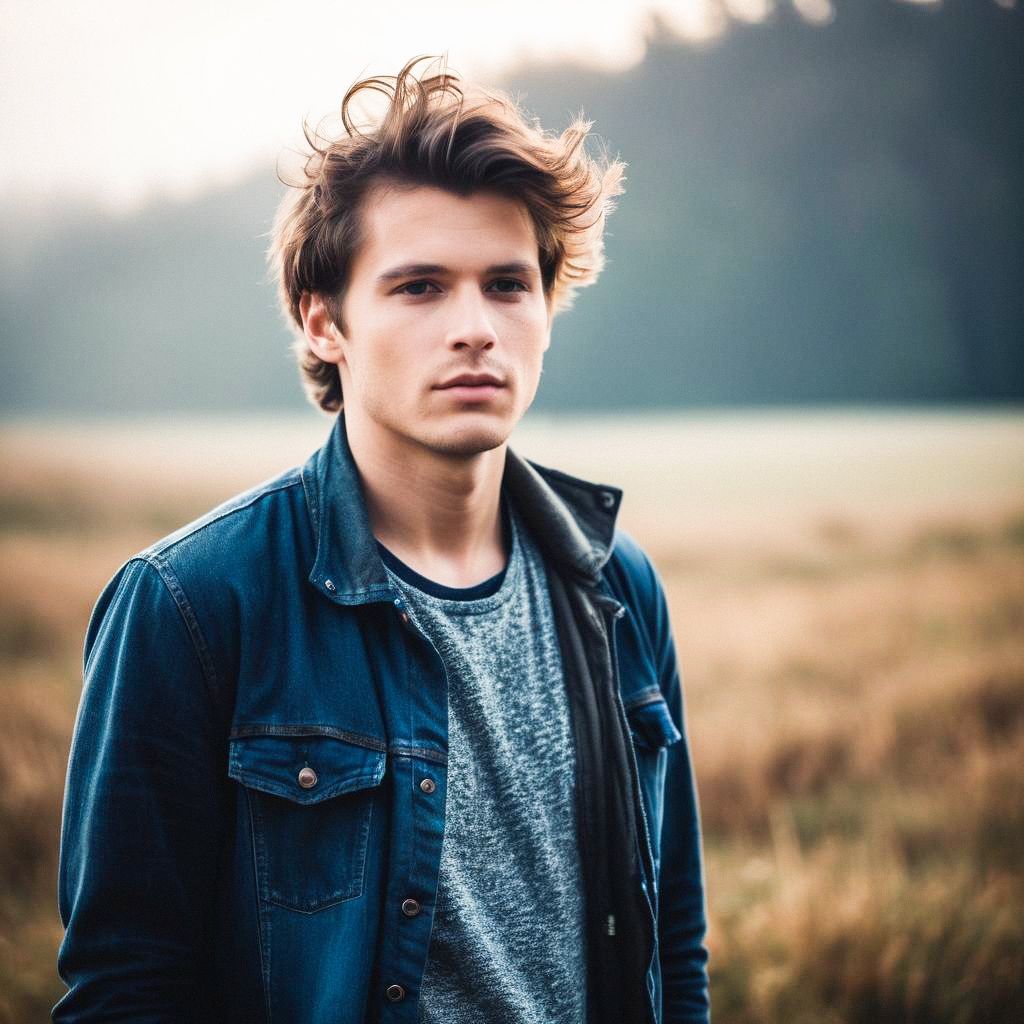 Young Man in Denim Jacket Outdoors