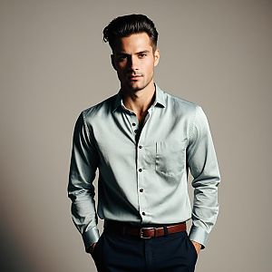 Confident Young Man in Light Blue Shirt