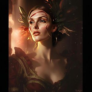 Fantasy Renaissance Woman Portrait with Artistic Face Paint and Foliage