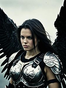 Female Warrior Angel in Dark Fantasy Armor with Black Wings