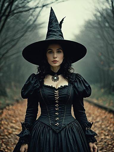 Woman in Elizabethan Witch Costume Waist-Up Editorial Portrait