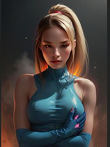 Futuristic Portrait of Woman in Blue Top