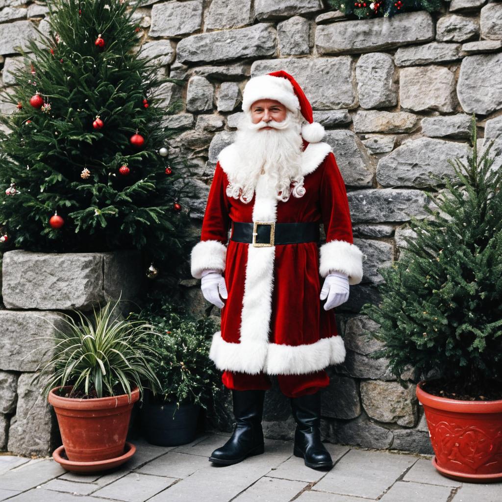 Realistic Outdoor Santa Claus with Christmas Trees