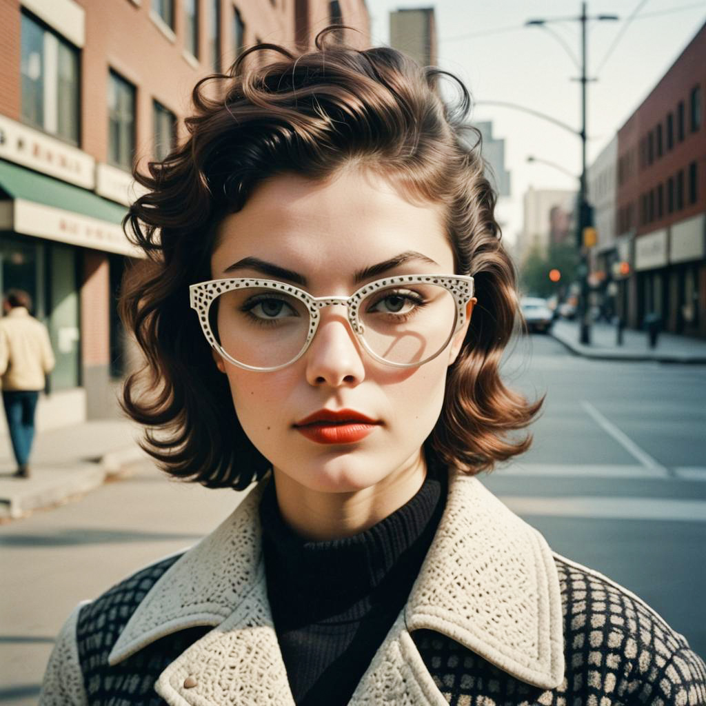 Confident Woman in Retro Glasses - 1970s Chic Fashion