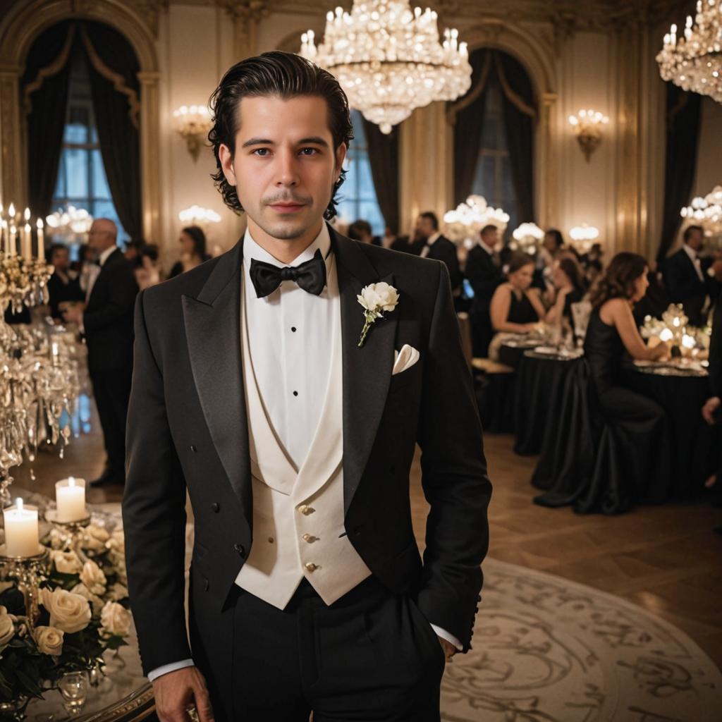 Dapper man in black tuxedo at upscale event