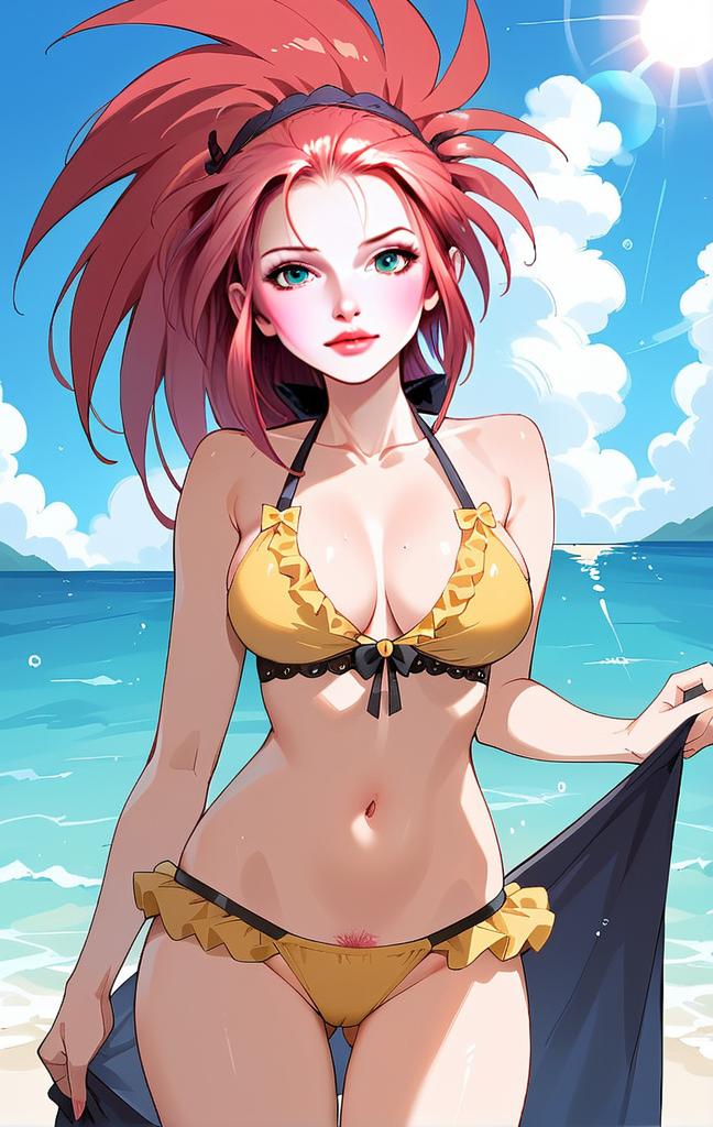 Anime Girl in Yellow Bikini Beach Illustration
