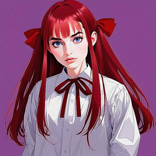 Anime Portrait of Woman with Red Hair and Blue Eyes by Anna Ikeuchi Tanuma