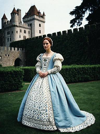 Woman in Renaissance Gown Photorealistic Portrait at Castle