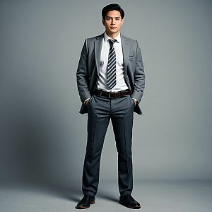 Confident Man in Grey Suit