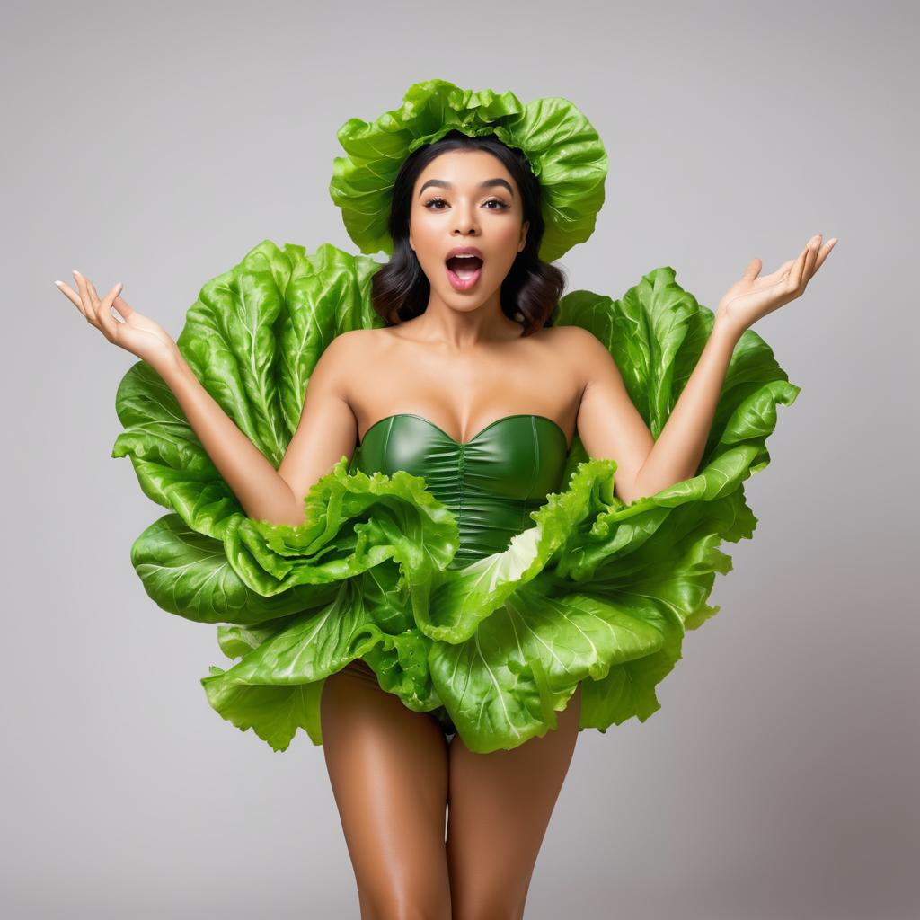 Woman in Lettuce Costume - Whimsical and Fun