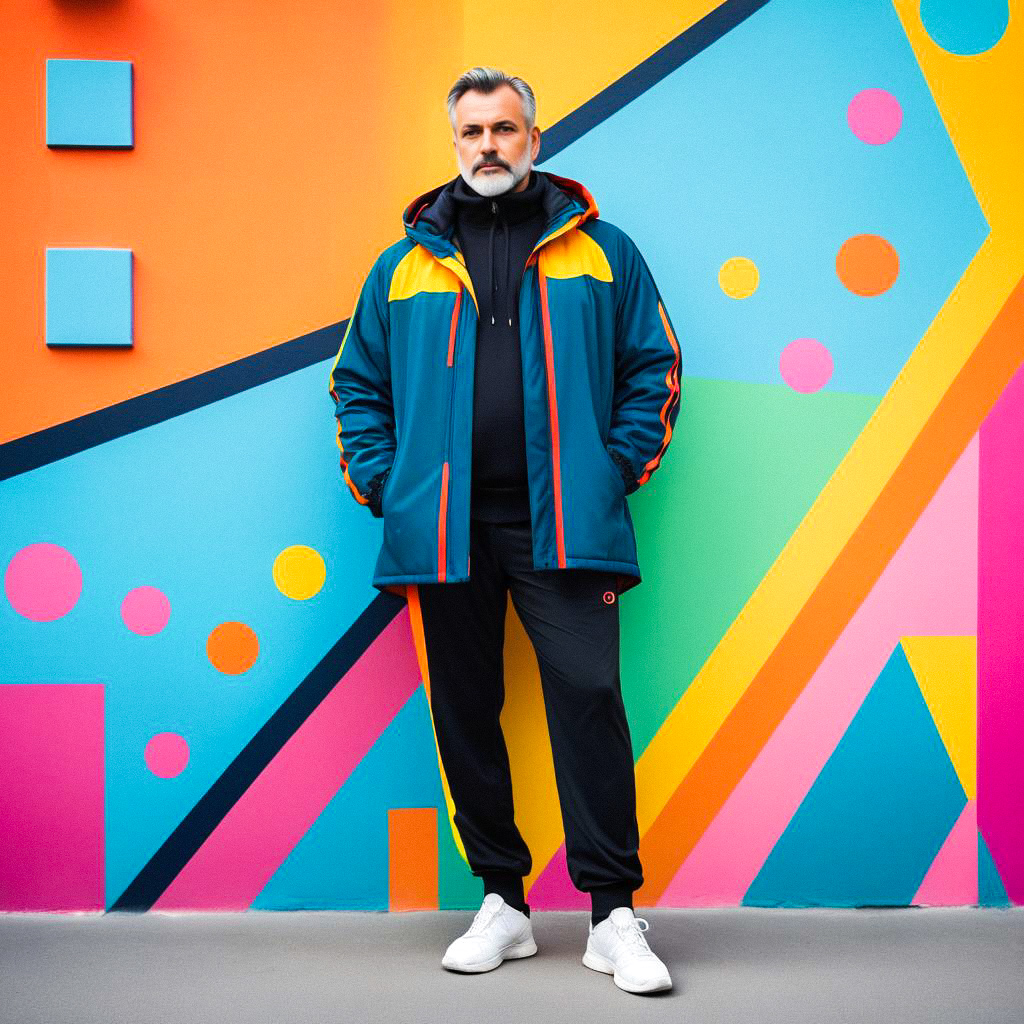 Stylish Man in Urban Fashion Against Colorful Wall