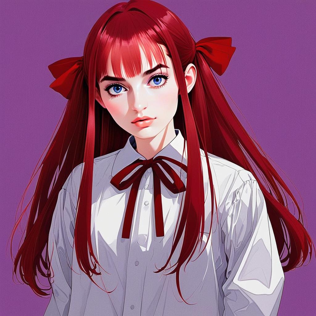 Anime Portrait of Woman with Red Hair and Blue Eyes by Anna Ikeuchi Tanuma