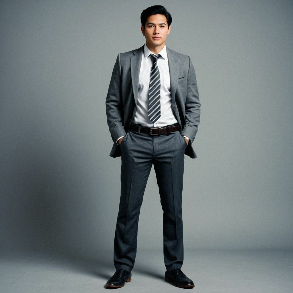Confident Man in Grey Suit