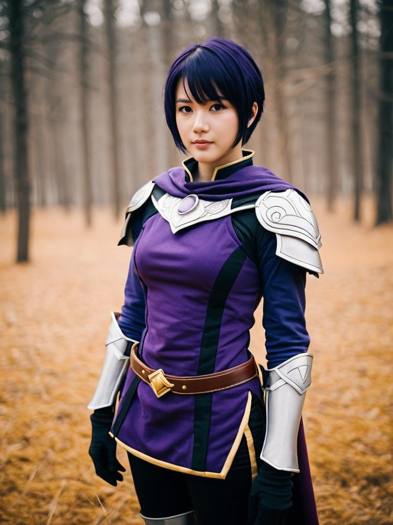Fire Emblem Morgan Cosplay in Forest Autumn Setting