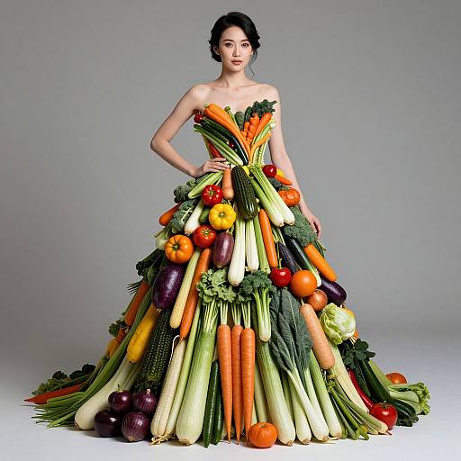 Woman Wearing Creative Vegetable Dress Fashion Design