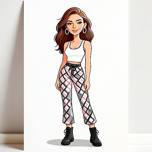 Cartoon Woman with Pretty Face and Hair in Casual Streetwear