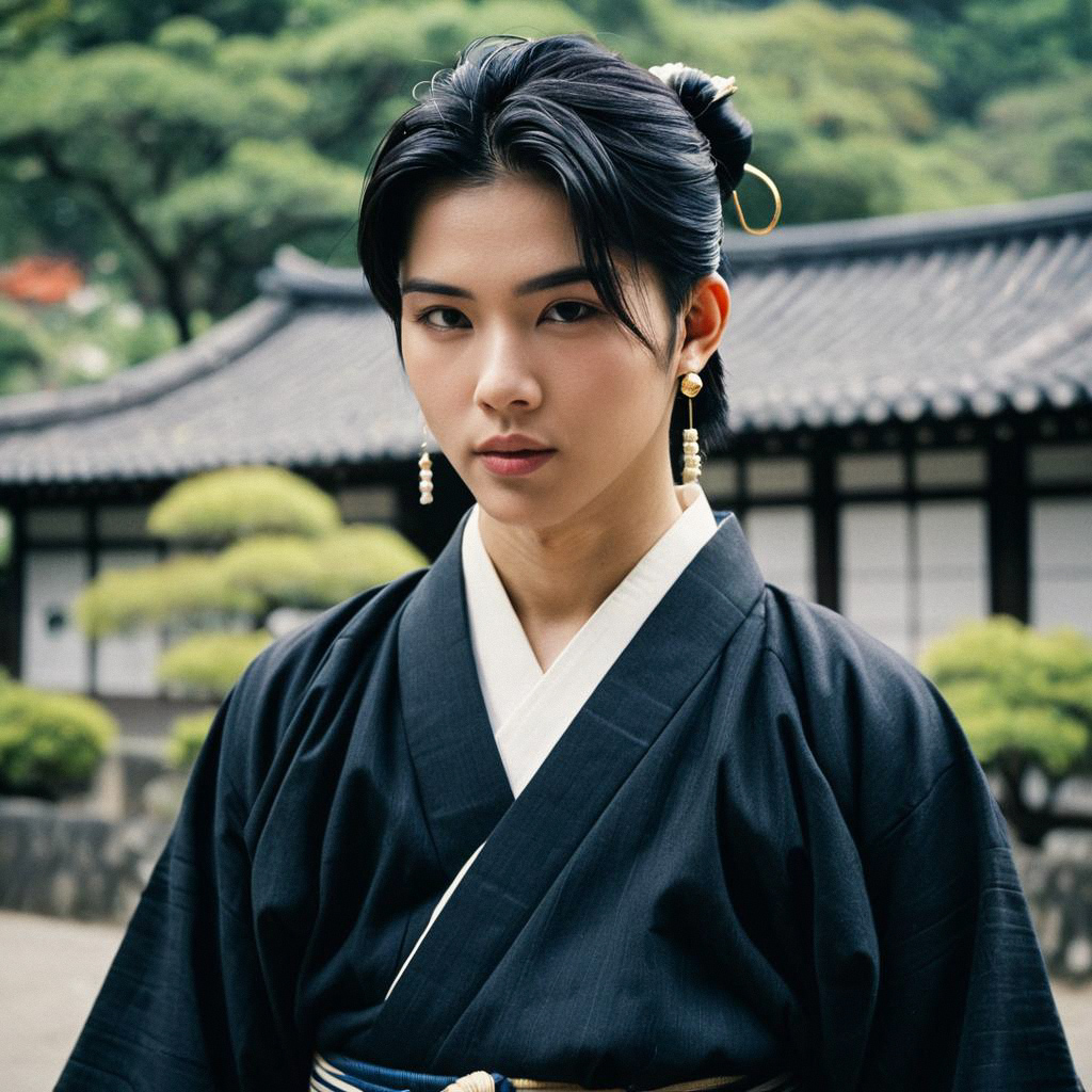 Young Man in Traditional Dark Kimono Young Man in Traditional Dark Kimono