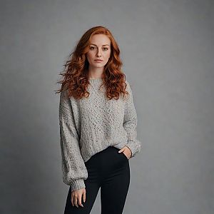 Confident Young Woman in Gray Sweater