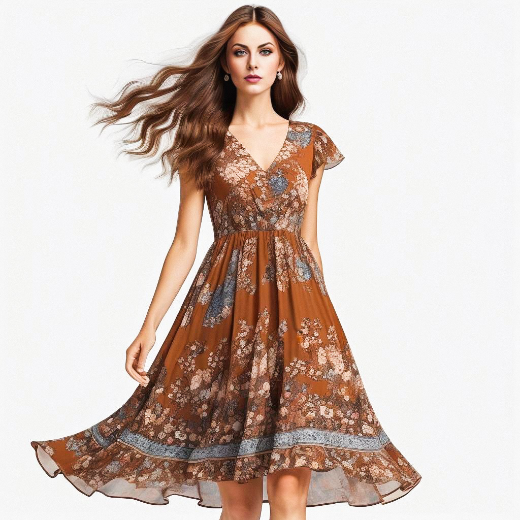Woman in Floral Brown Dress Woman in Floral Brown Dress