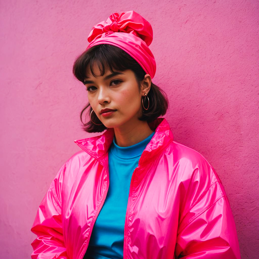 Woman in Pink Jacket Against Pink Wall