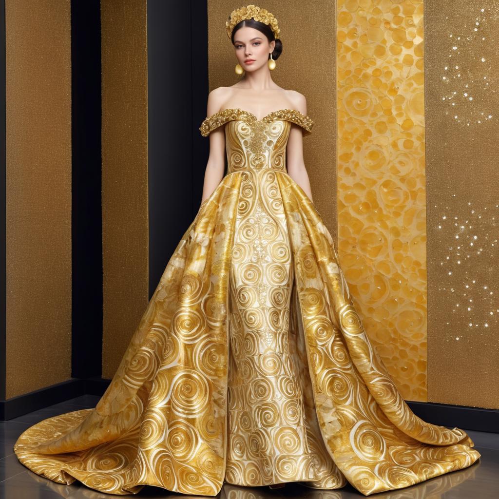 Elegant Off-Shoulder Golden Gown