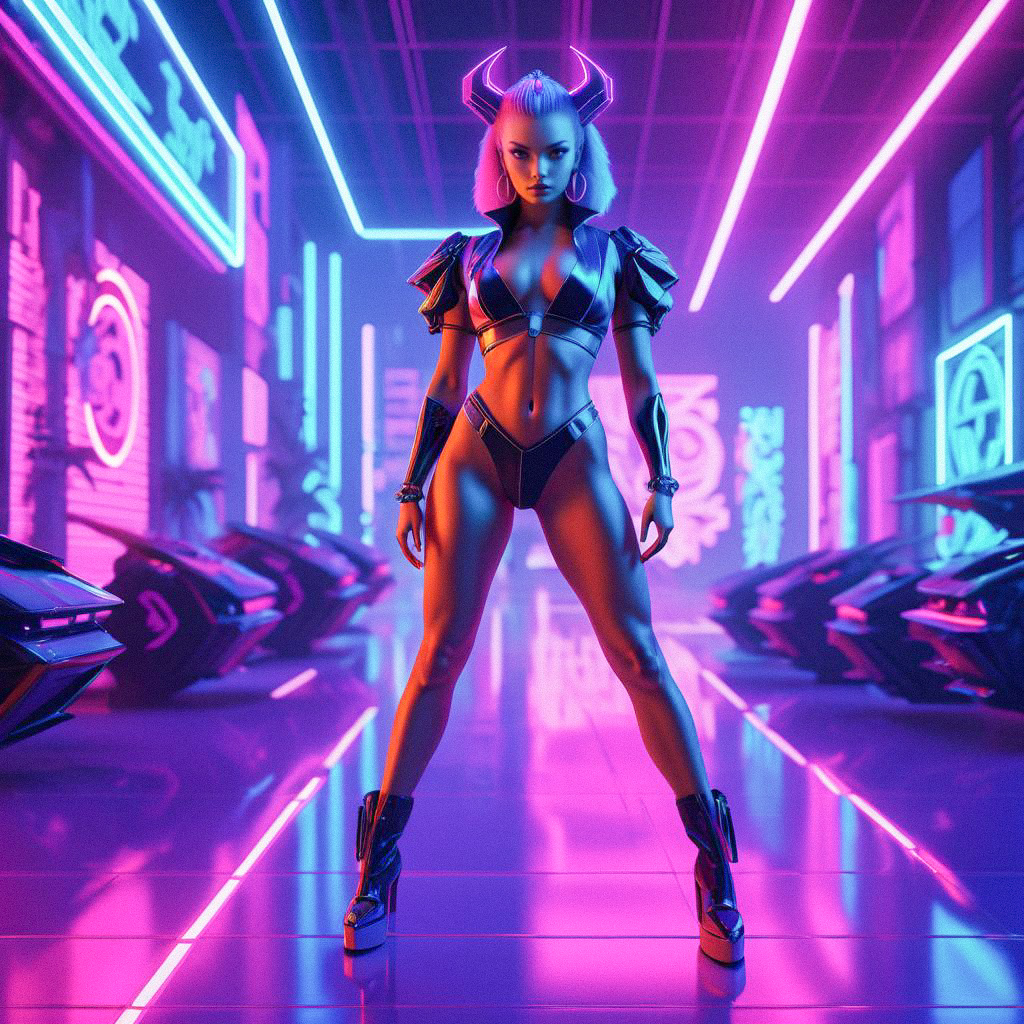 Futuristic Woman in Neon Cyberpunk Environment