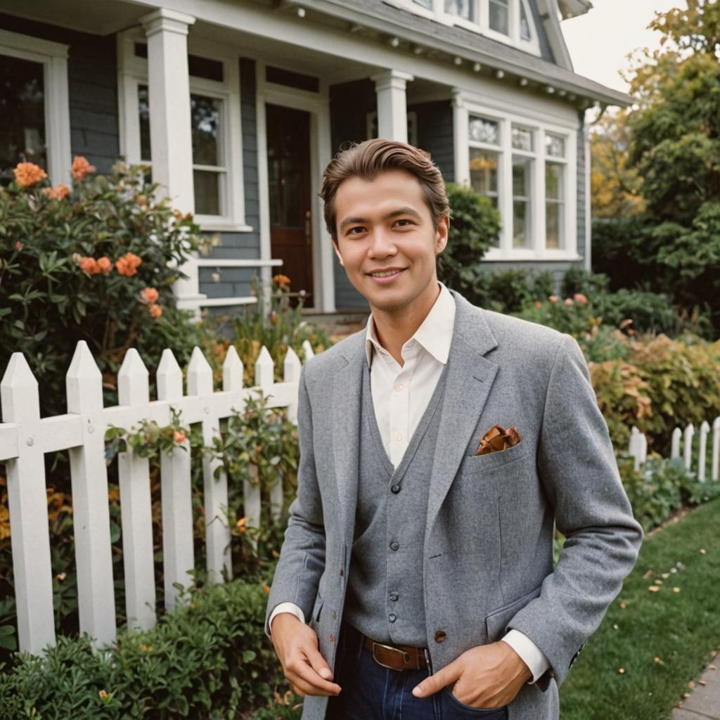 Confident Man Outside Charming Home