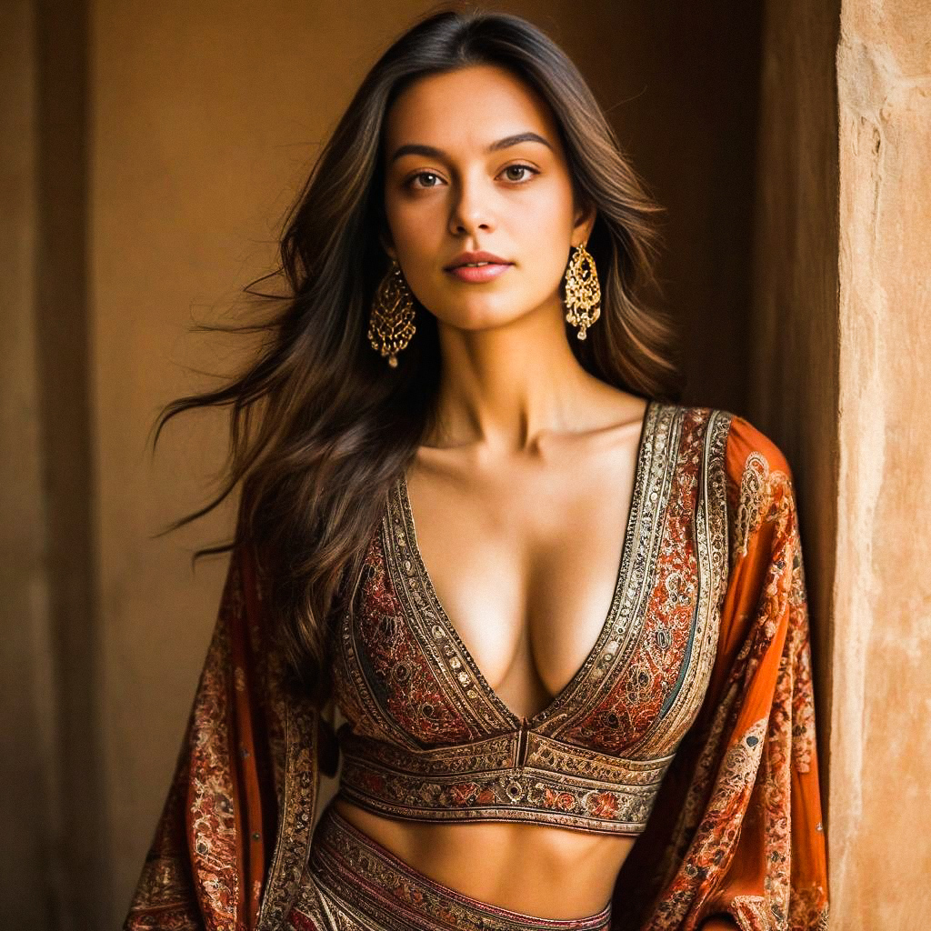 Confident Woman in Traditional Attire with Embroidery