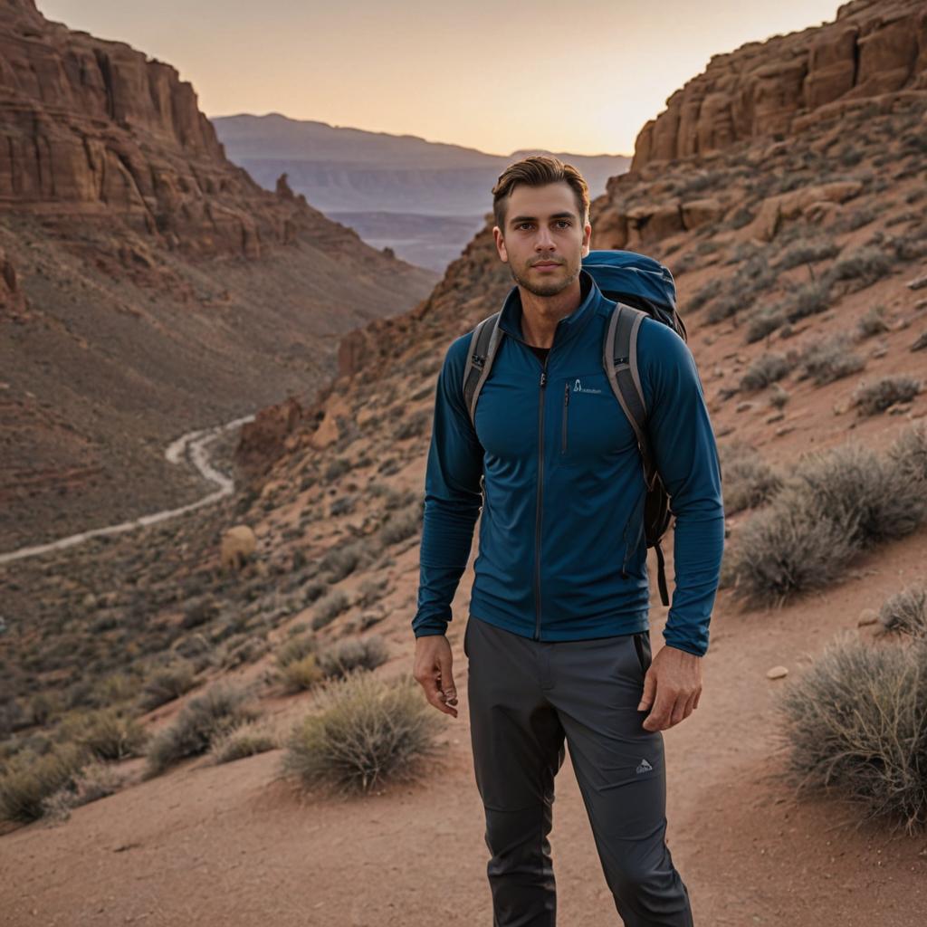 Man Exploring Canyon at Dusk