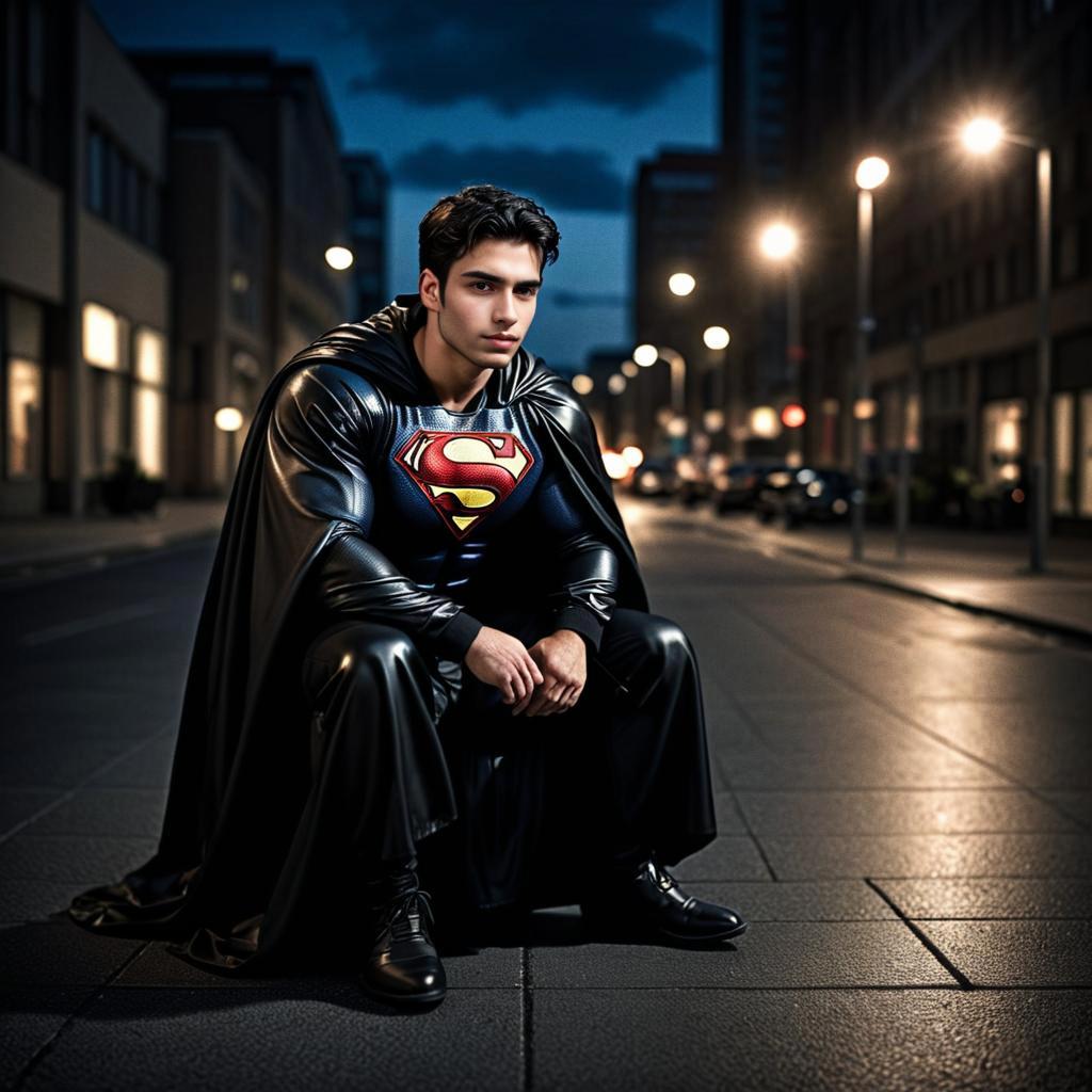 Young Man as Superman in Urban Setting