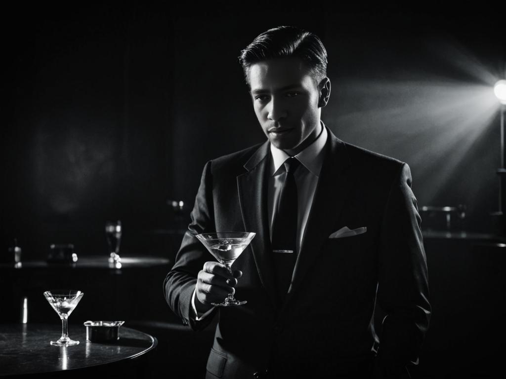 Stylish Man in Classic Suit with Martini