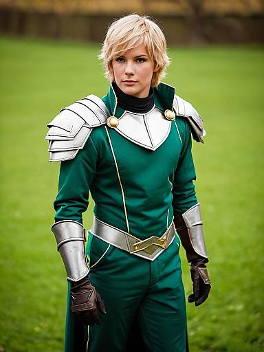 Fantasy Armor Costume Cosplay Male Character in Green and Silver