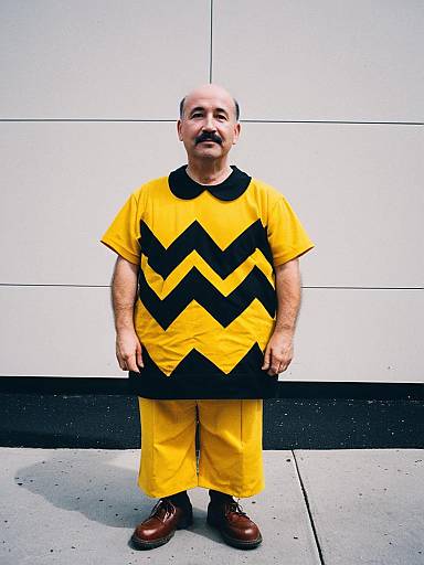 Man in Photorealistic Charlie Brown Costume Humorous Cosplay Portrait