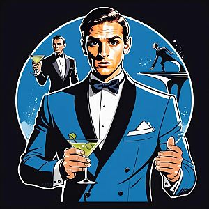 Stylized Man in Blue Tuxedo with Martini