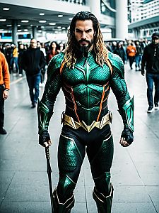 Realistic Aquaman Costume Cosplay by Man in Urban Setting