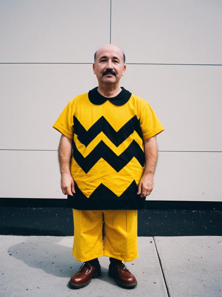 Man in Photorealistic Charlie Brown Costume Humorous Cosplay Portrait