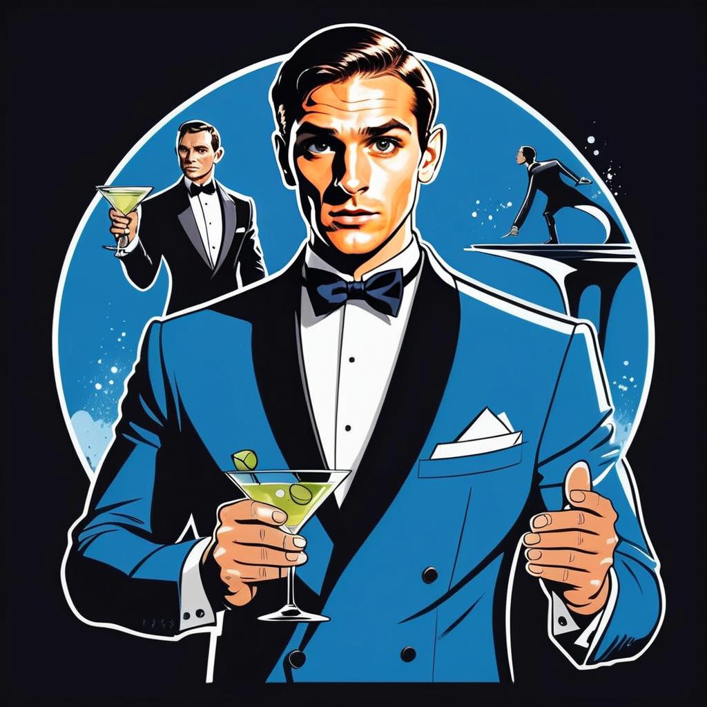 Stylized Man in Blue Tuxedo with Martini