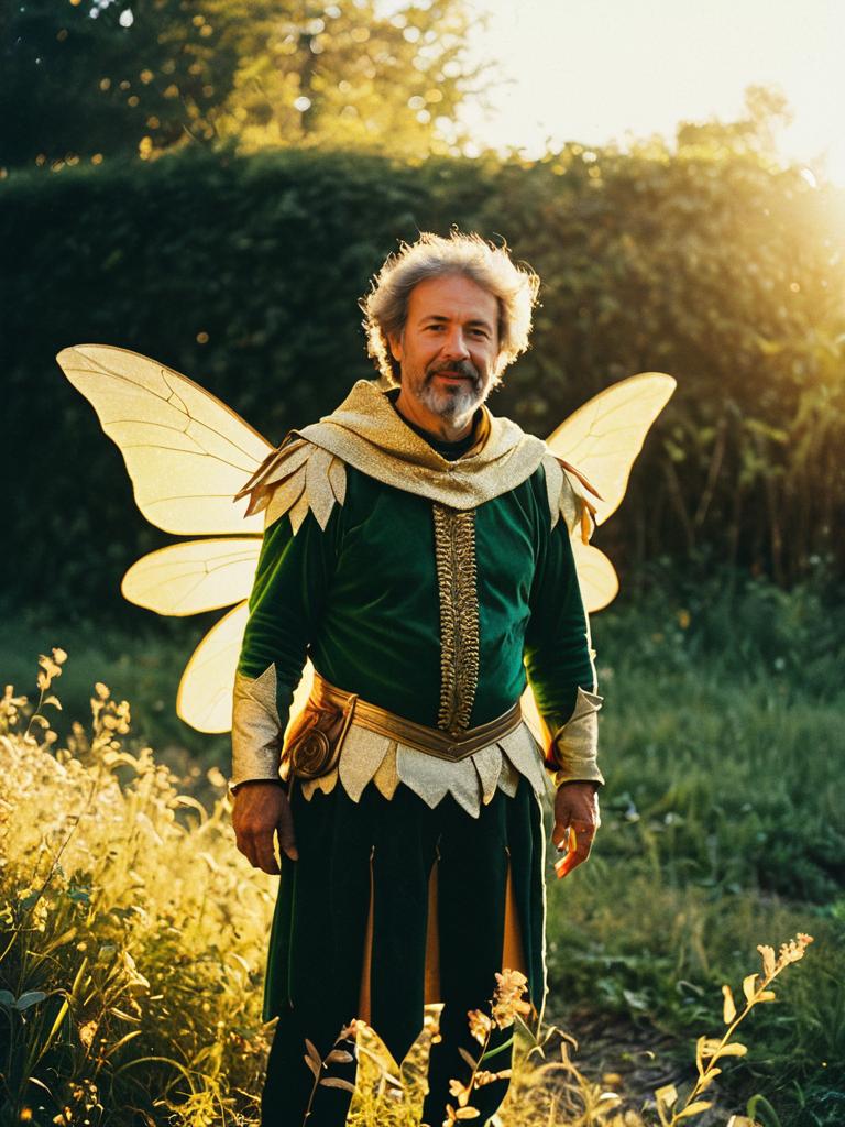 Man in Fairy Costume Photorealistic Outdoor Portrait Golden Hour