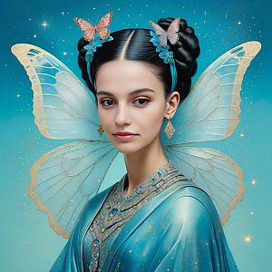 Serene Young Woman with Butterfly Wings