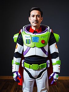 Man in Realistic Buzz Lightyear Toy Story Costume Cosplay Studio Portrait